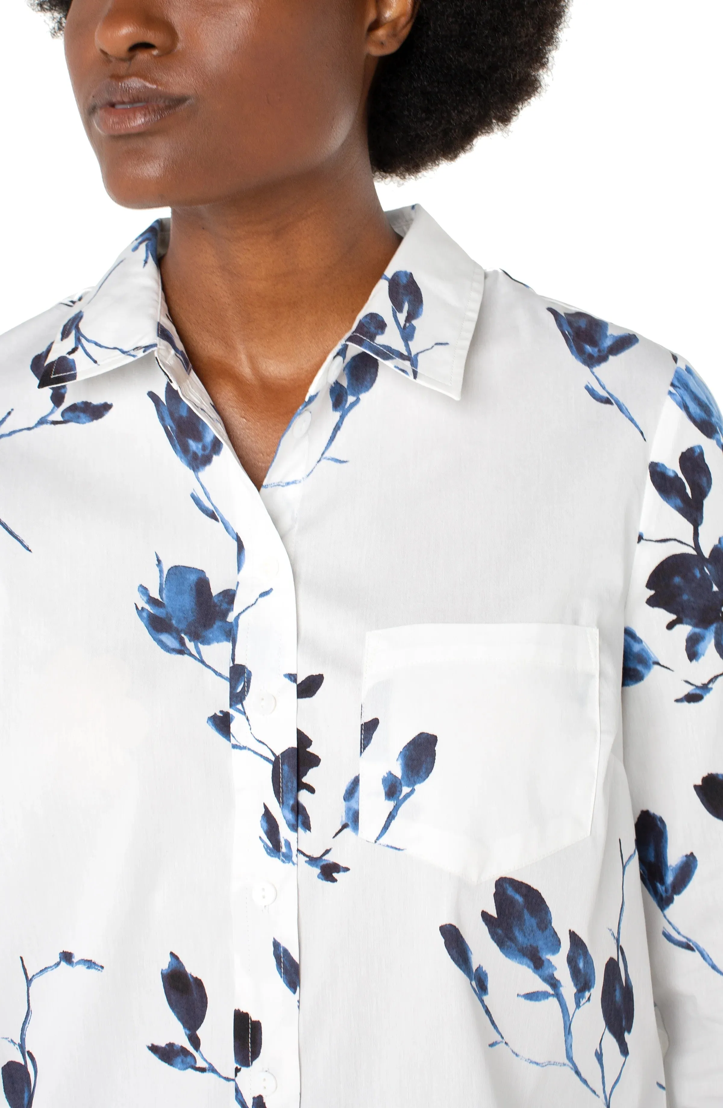 Liverpool: Long Sleeve Classic Fit Button Front in Indigo Rose