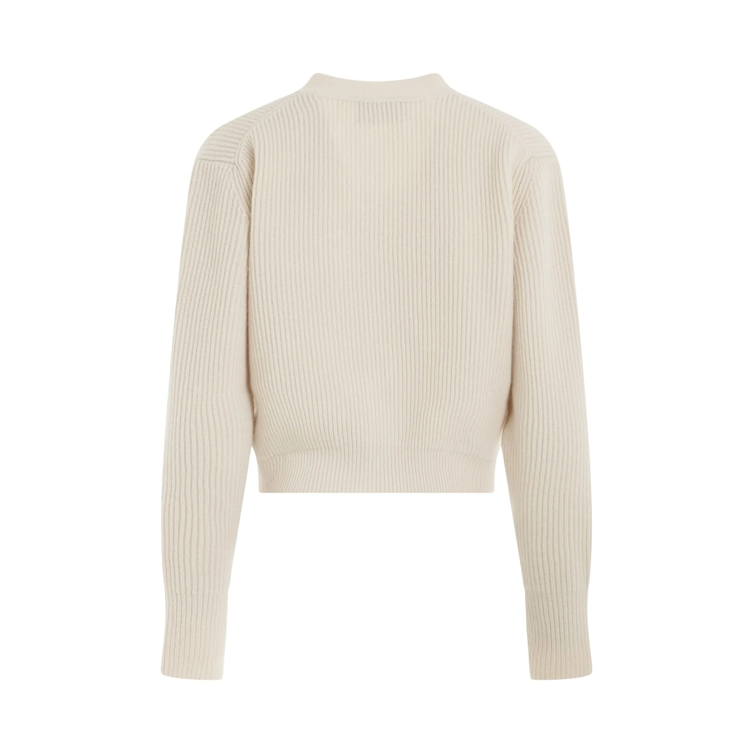 Logo Patched Short Knit Cardigan in Ivory