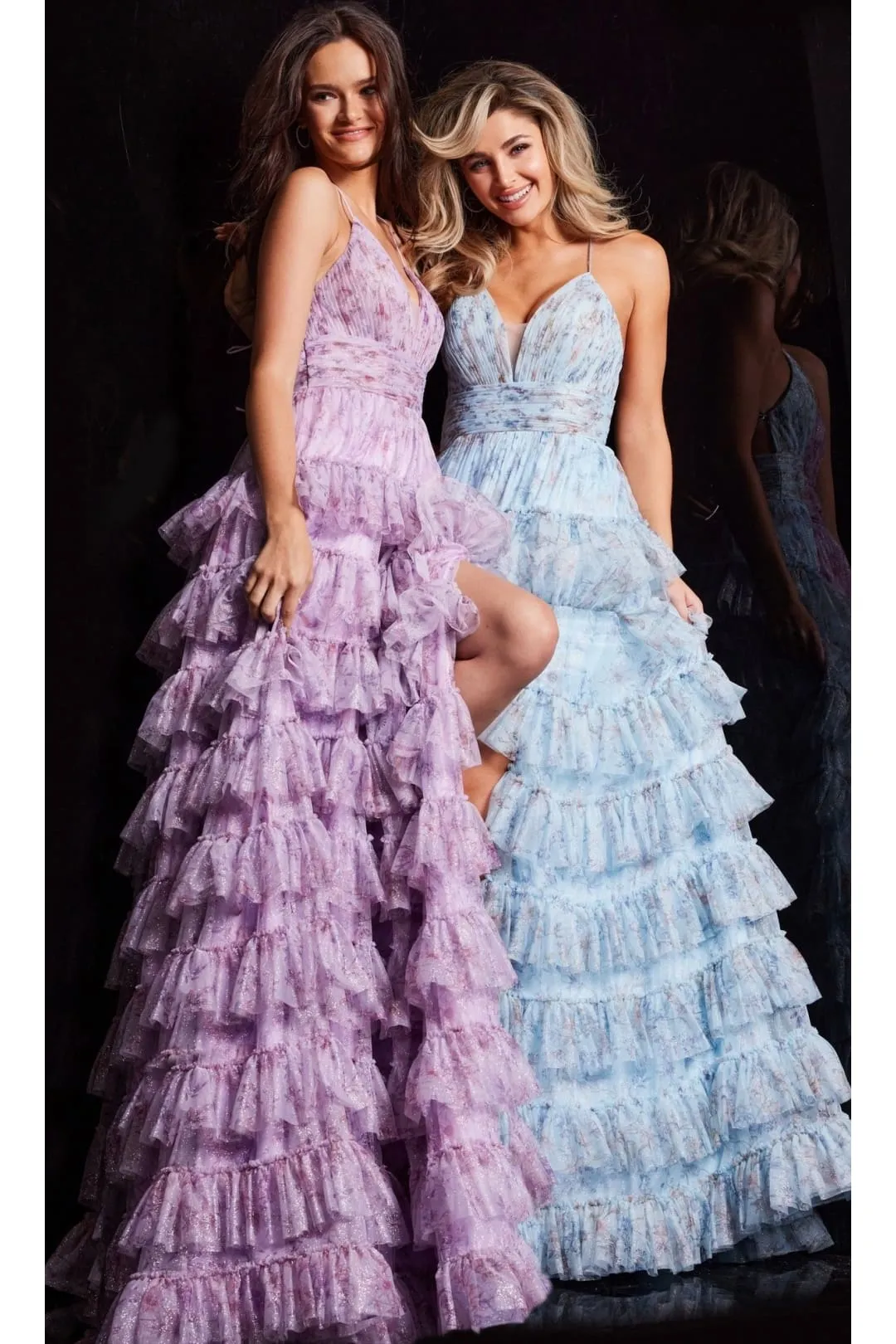 Long Print Ruffled A-Line Prom Dress: Jovani 36571