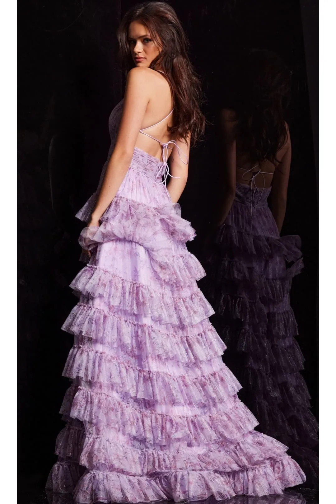 Long Print Ruffled A-Line Prom Dress: Jovani 36571