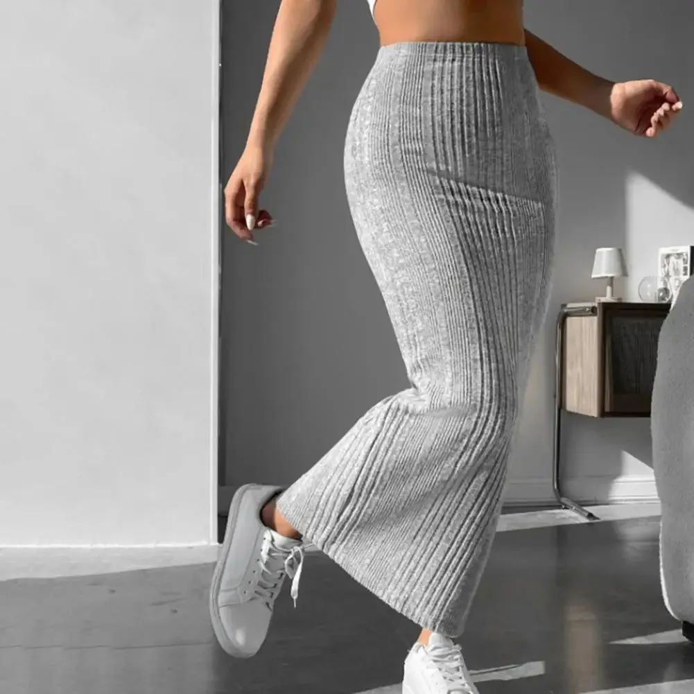 LVSANW Solid Bodycon Ruched Knitted Long Skirt Women Sexy Black Elastic Elegant High Waist Mermaid Sheath Maxi Skirts Summer Streetwear
