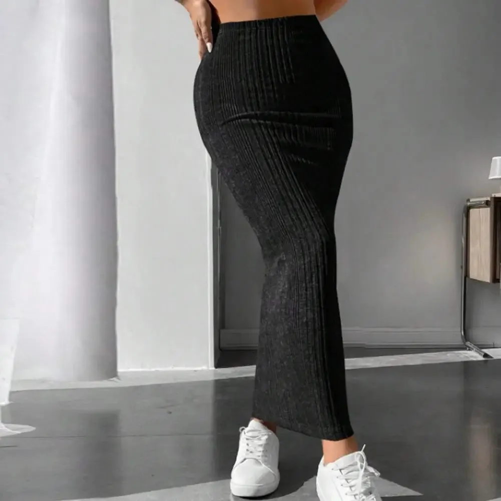 LVSANW Solid Bodycon Ruched Knitted Long Skirt Women Sexy Black Elastic Elegant High Waist Mermaid Sheath Maxi Skirts Summer Streetwear