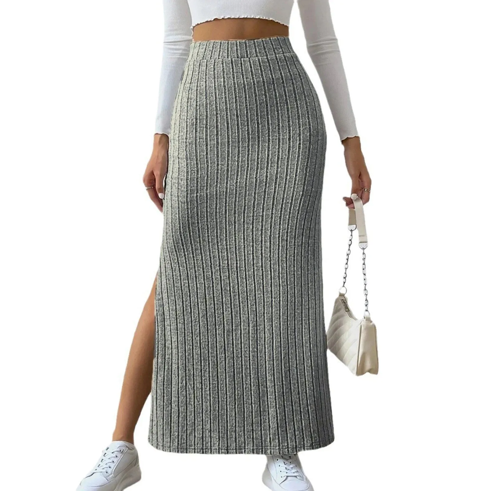 LVSANW Solid Bodycon Ruched Knitted Long Skirt Women Sexy Black Elastic Elegant High Waist Mermaid Sheath Maxi Skirts Summer Streetwear