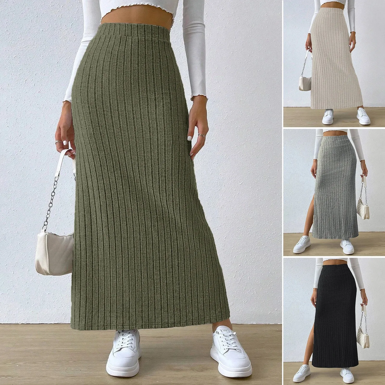 LVSANW Solid Bodycon Ruched Knitted Long Skirt Women Sexy Black Elastic Elegant High Waist Mermaid Sheath Maxi Skirts Summer Streetwear