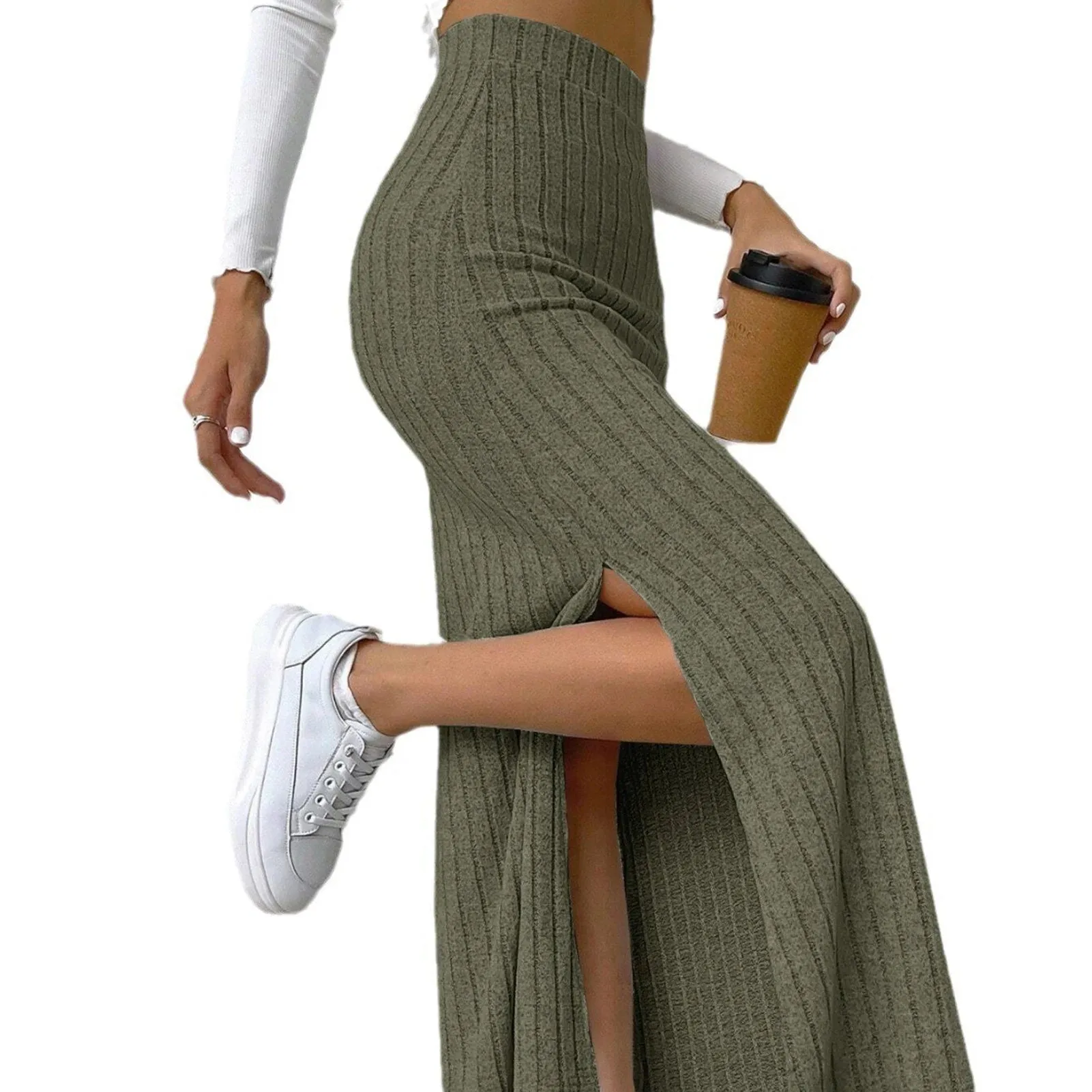 LVSANW Solid Bodycon Ruched Knitted Long Skirt Women Sexy Black Elastic Elegant High Waist Mermaid Sheath Maxi Skirts Summer Streetwear