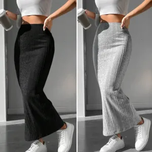LVSANW Solid Bodycon Ruched Knitted Long Skirt Women Sexy Black Elastic Elegant High Waist Mermaid Sheath Maxi Skirts Summer Streetwear
