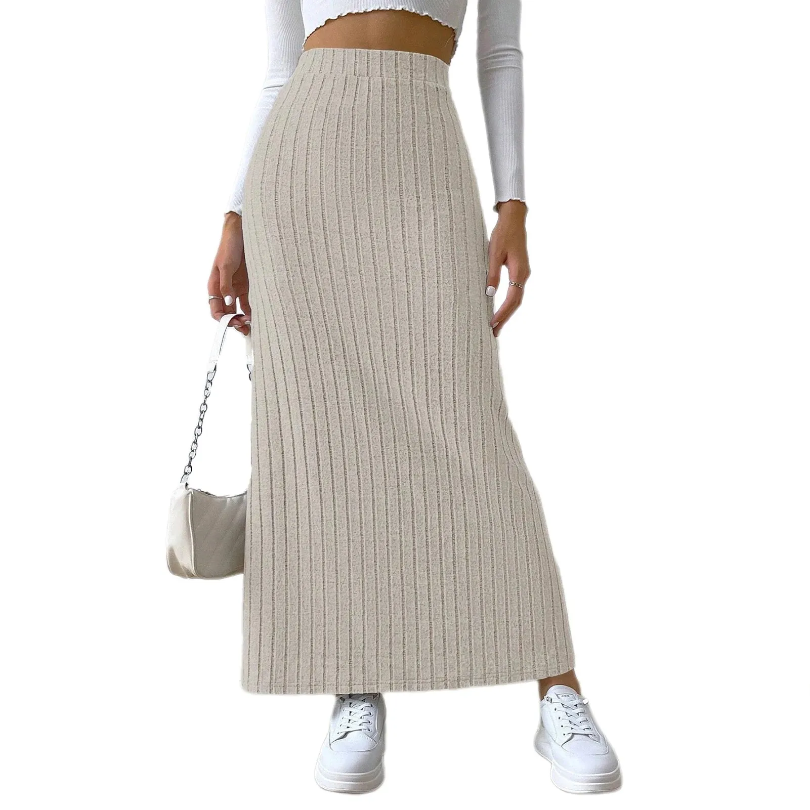 LVSANW Solid Bodycon Ruched Knitted Long Skirt Women Sexy Black Elastic Elegant High Waist Mermaid Sheath Maxi Skirts Summer Streetwear