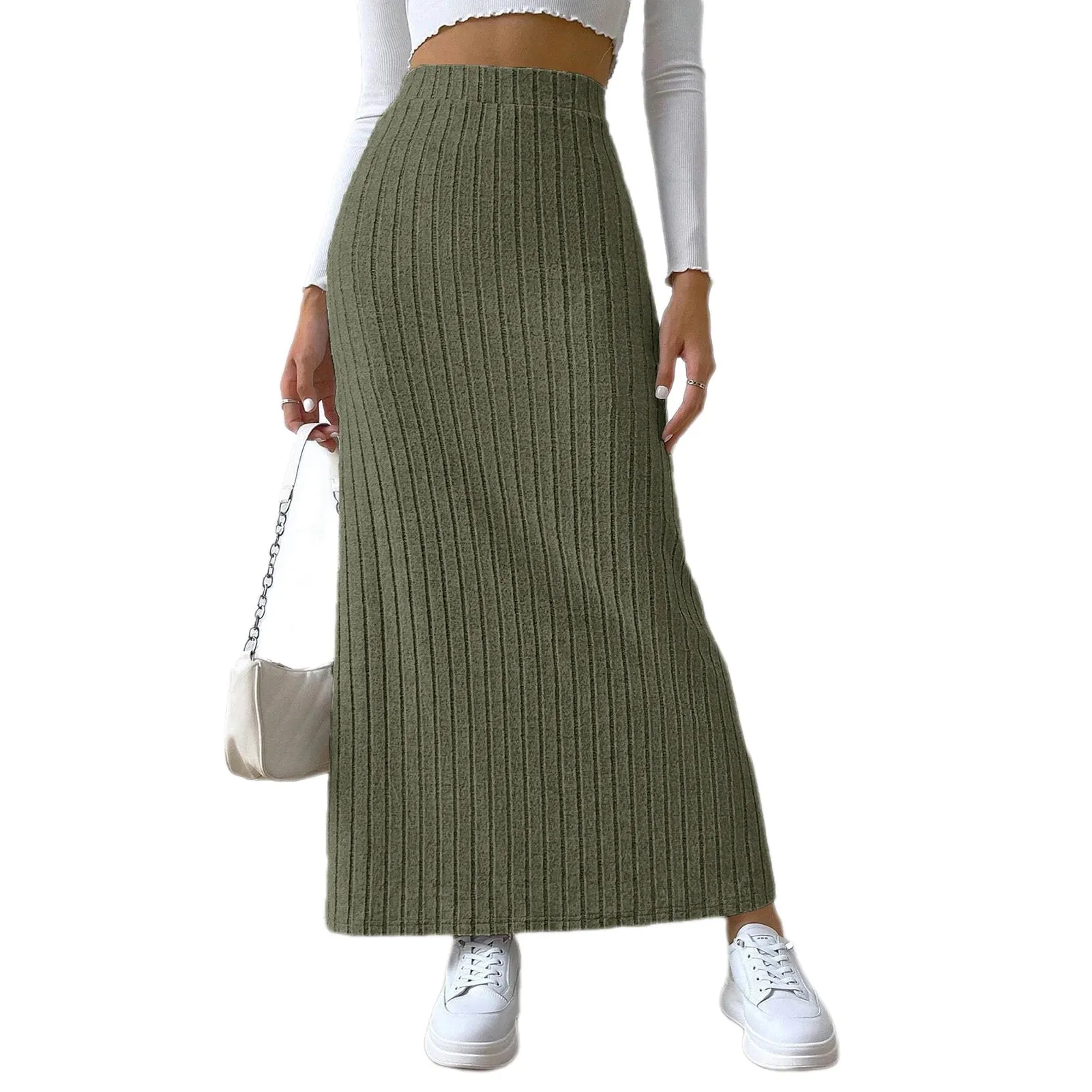 LVSANW Solid Bodycon Ruched Knitted Long Skirt Women Sexy Black Elastic Elegant High Waist Mermaid Sheath Maxi Skirts Summer Streetwear