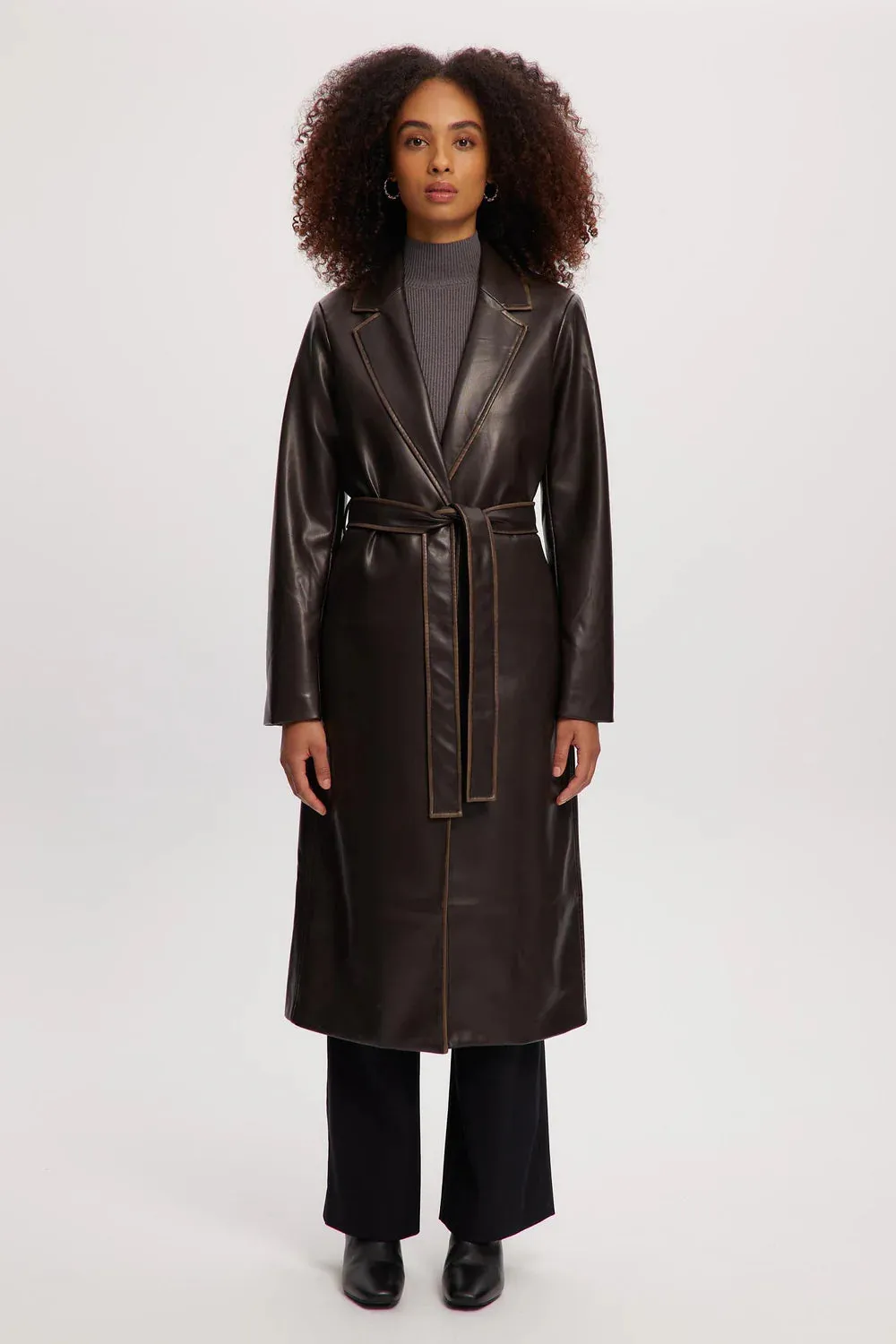 Marcelle Vegan Leather Coat - Cognac