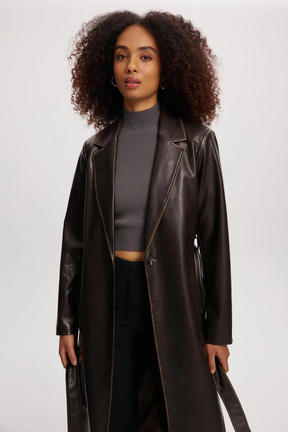 Marcelle Vegan Leather Coat - Cognac