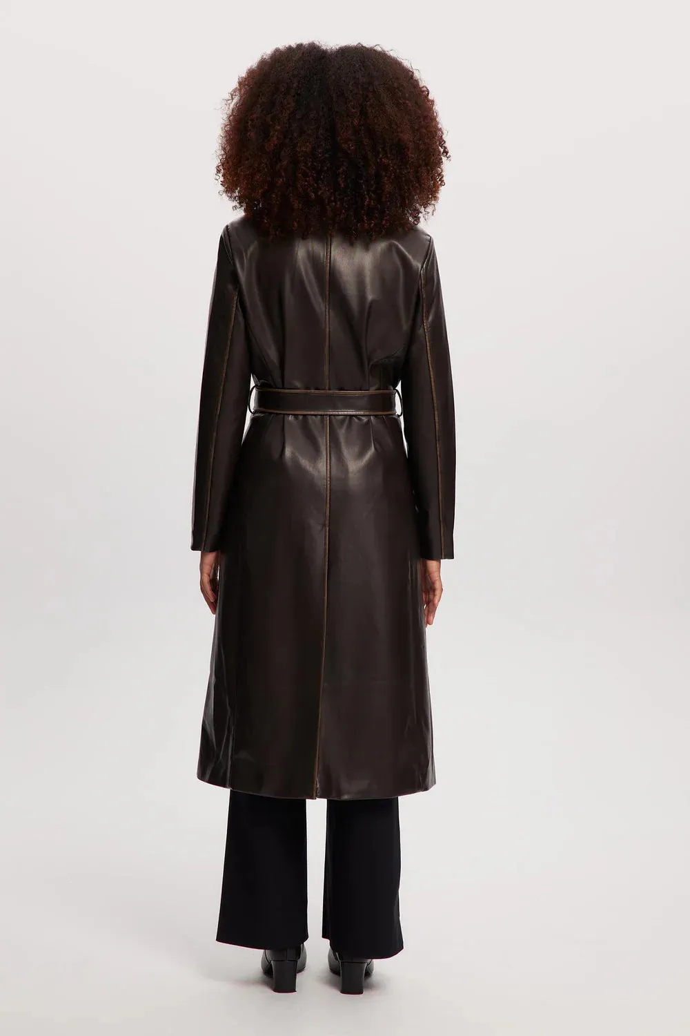 Marcelle Vegan Leather Coat - Cognac