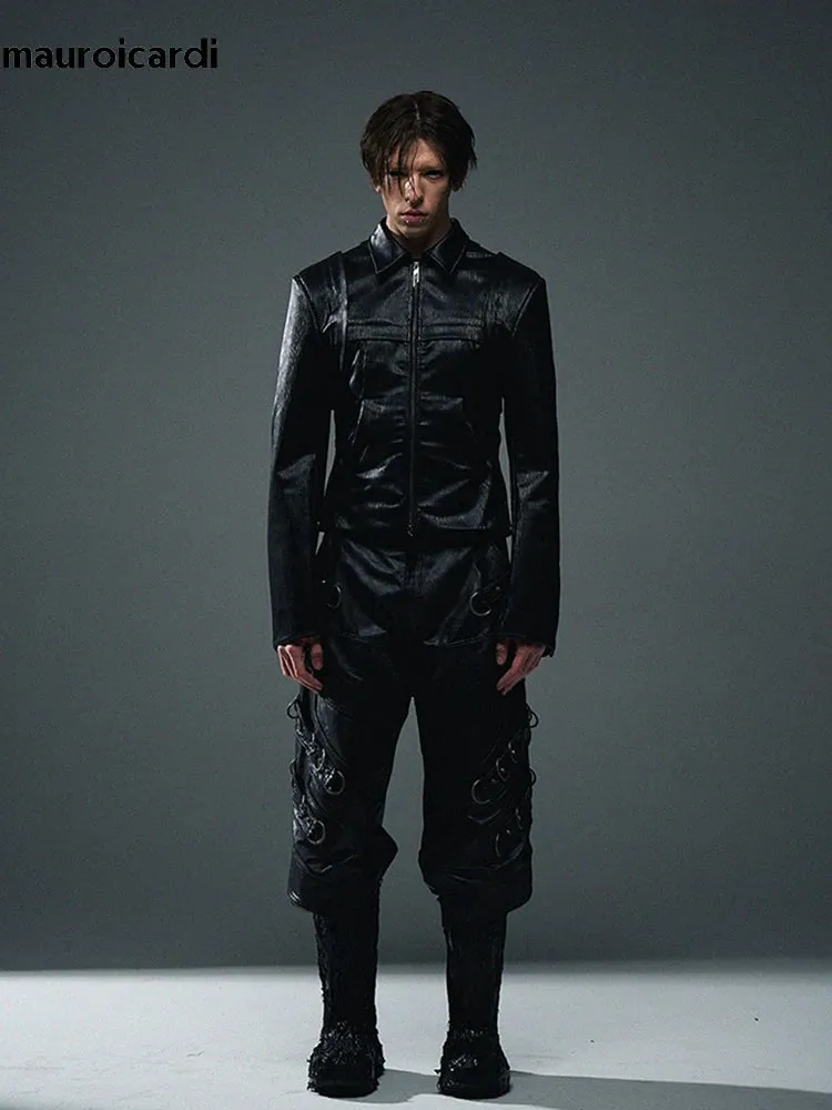 Mauroicardi Shadowstrike PU Leather Moto Pants – Blackout Edition 2025