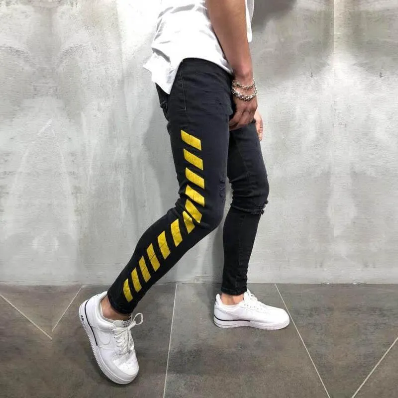 Men's Skinny Yellow Stripes Light Jeans