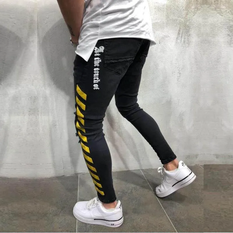Men's Skinny Yellow Stripes Light Jeans