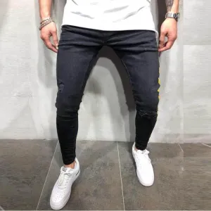 Men's Skinny Yellow Stripes Light Jeans