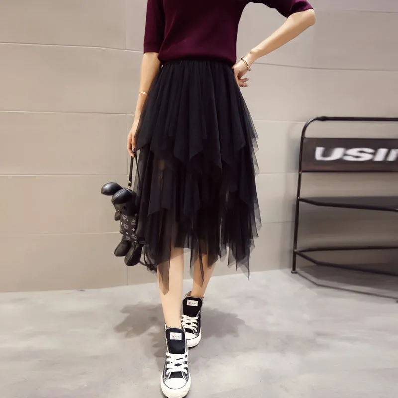 Mesh Tutu Cake Mid-Length Elegant Skirt Niche Fairy Dress Skirt