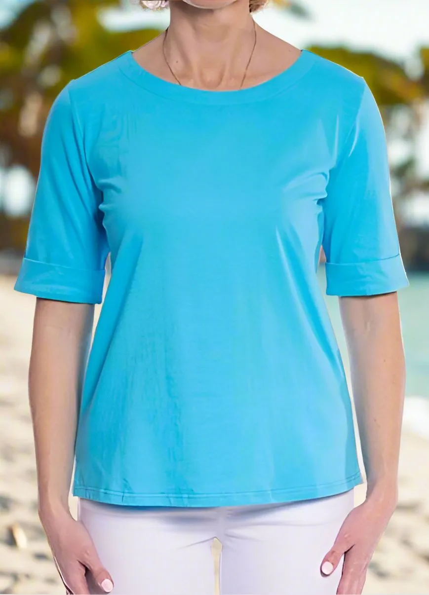 Mid Sleeve Tee by Café Latte - Ocean Blue