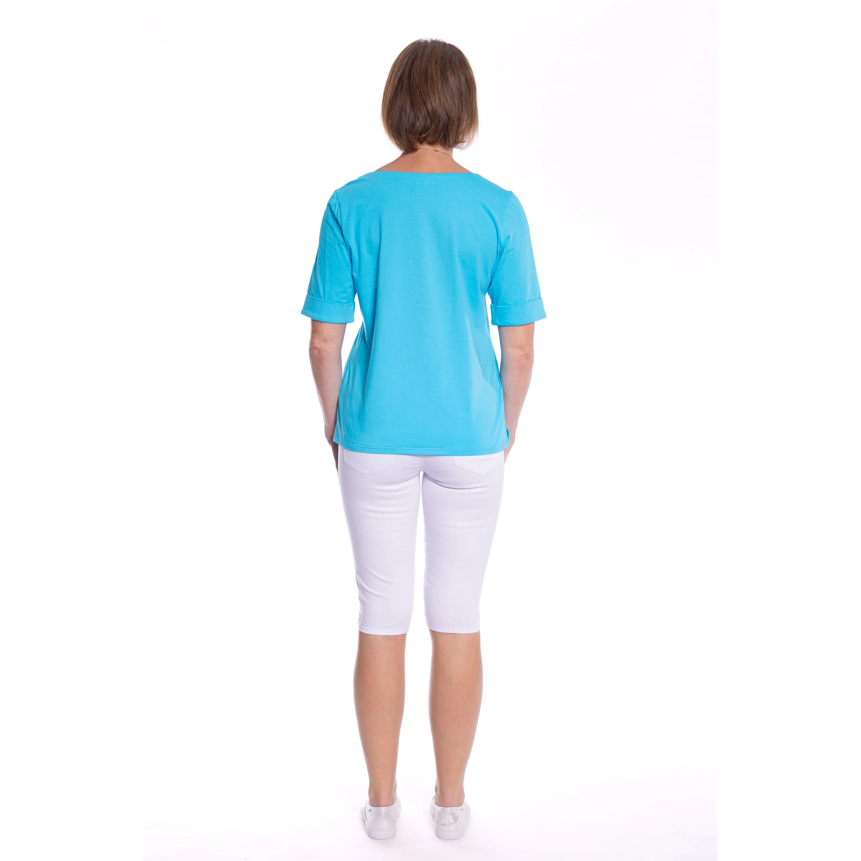 Mid Sleeve Tee by Café Latte - Ocean Blue