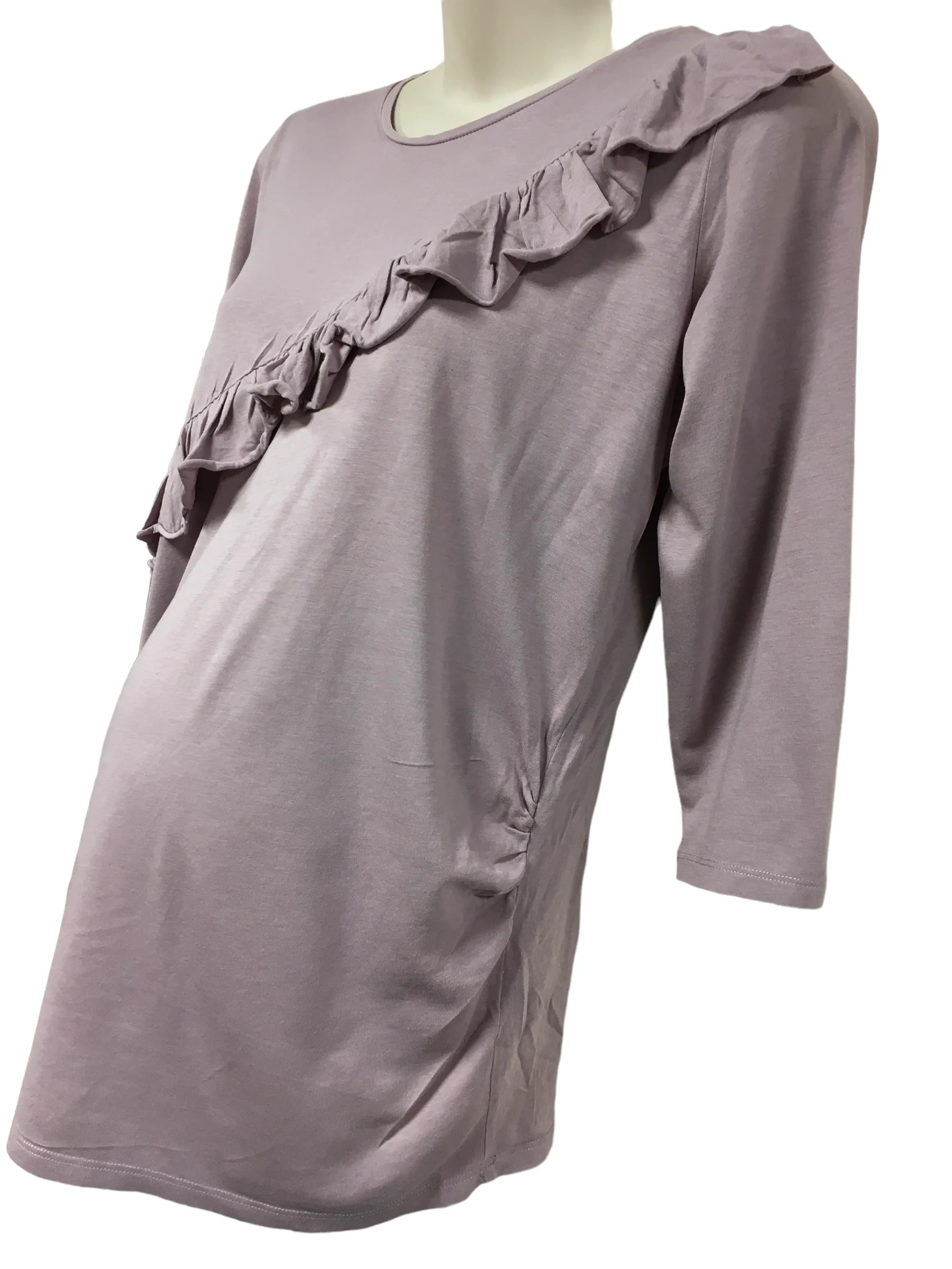 New Look Maternity 3/4 Sleeve Lilac Ruffle Top - Size Maternity UK 10
