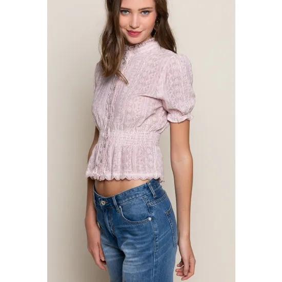 Pink Button Down Ruffled Top