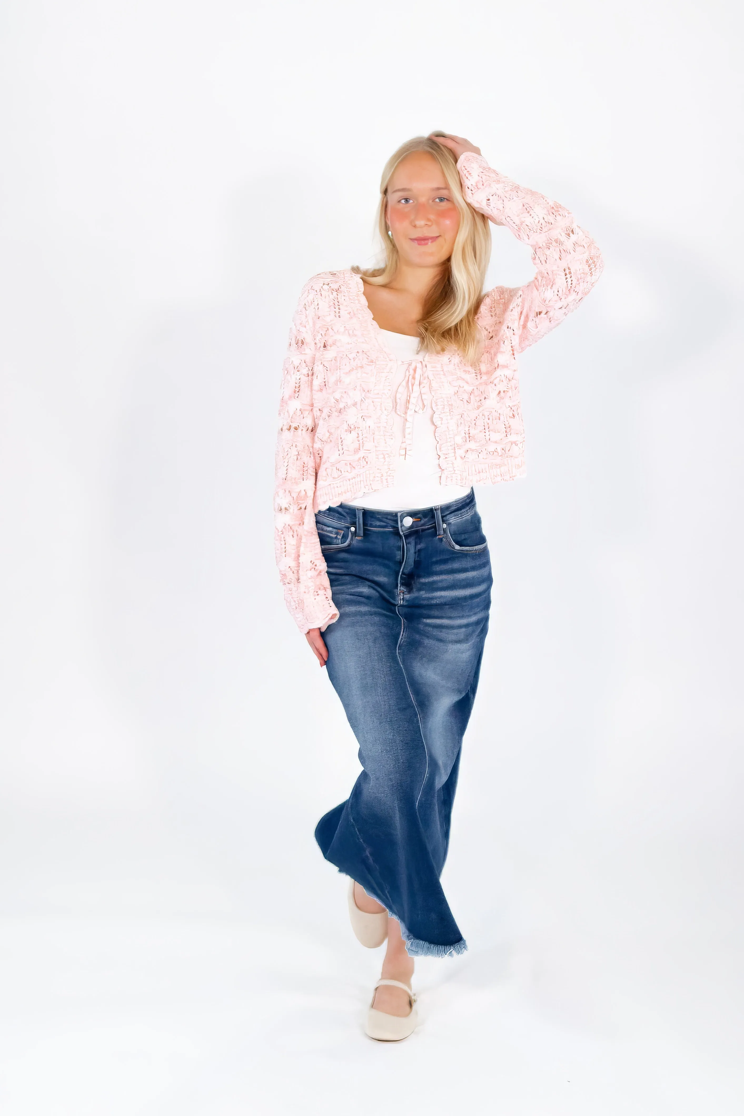 Pointelle Tie Front Cardigan