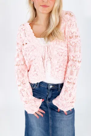 Pointelle Tie Front Cardigan