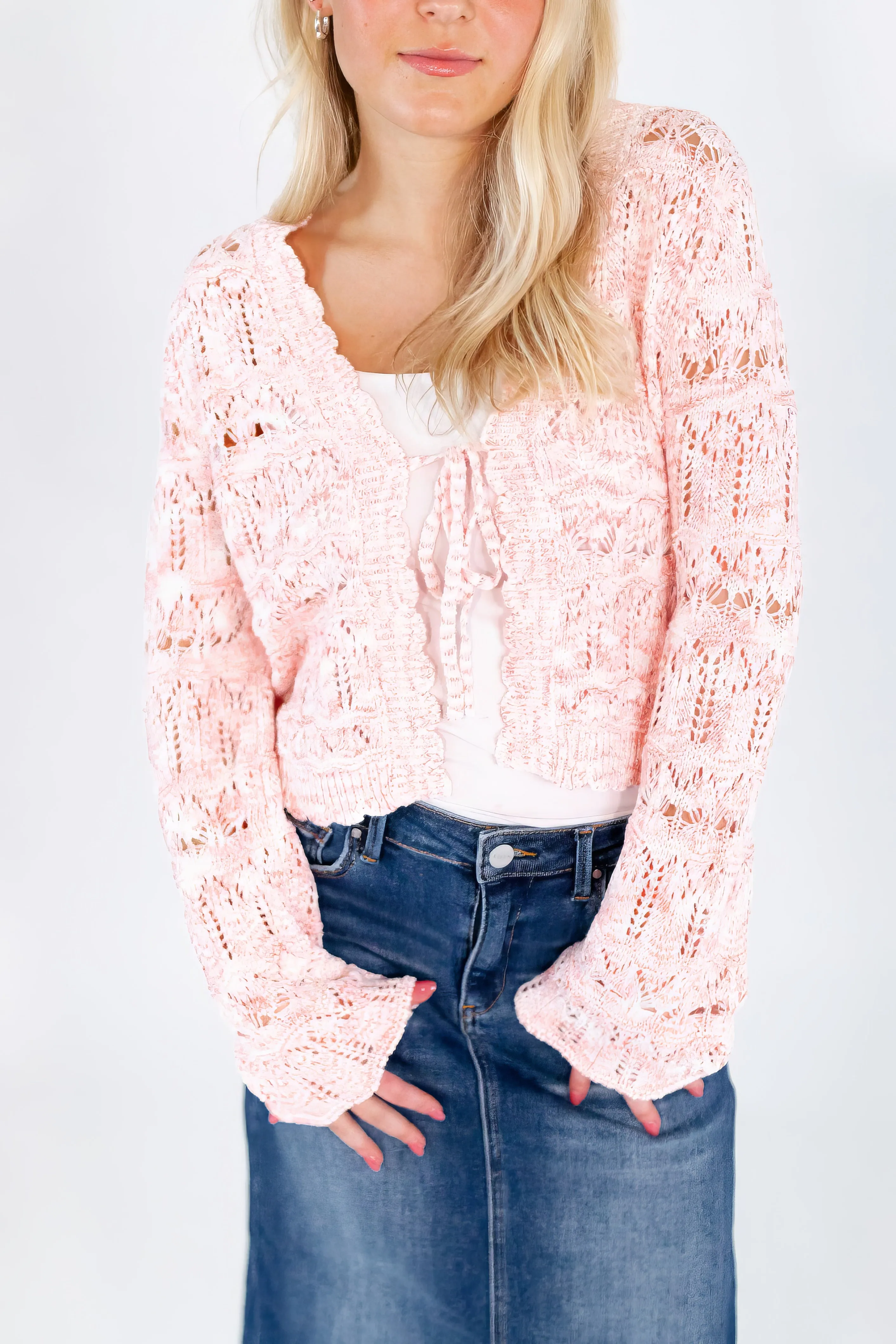 Pointelle Tie Front Cardigan