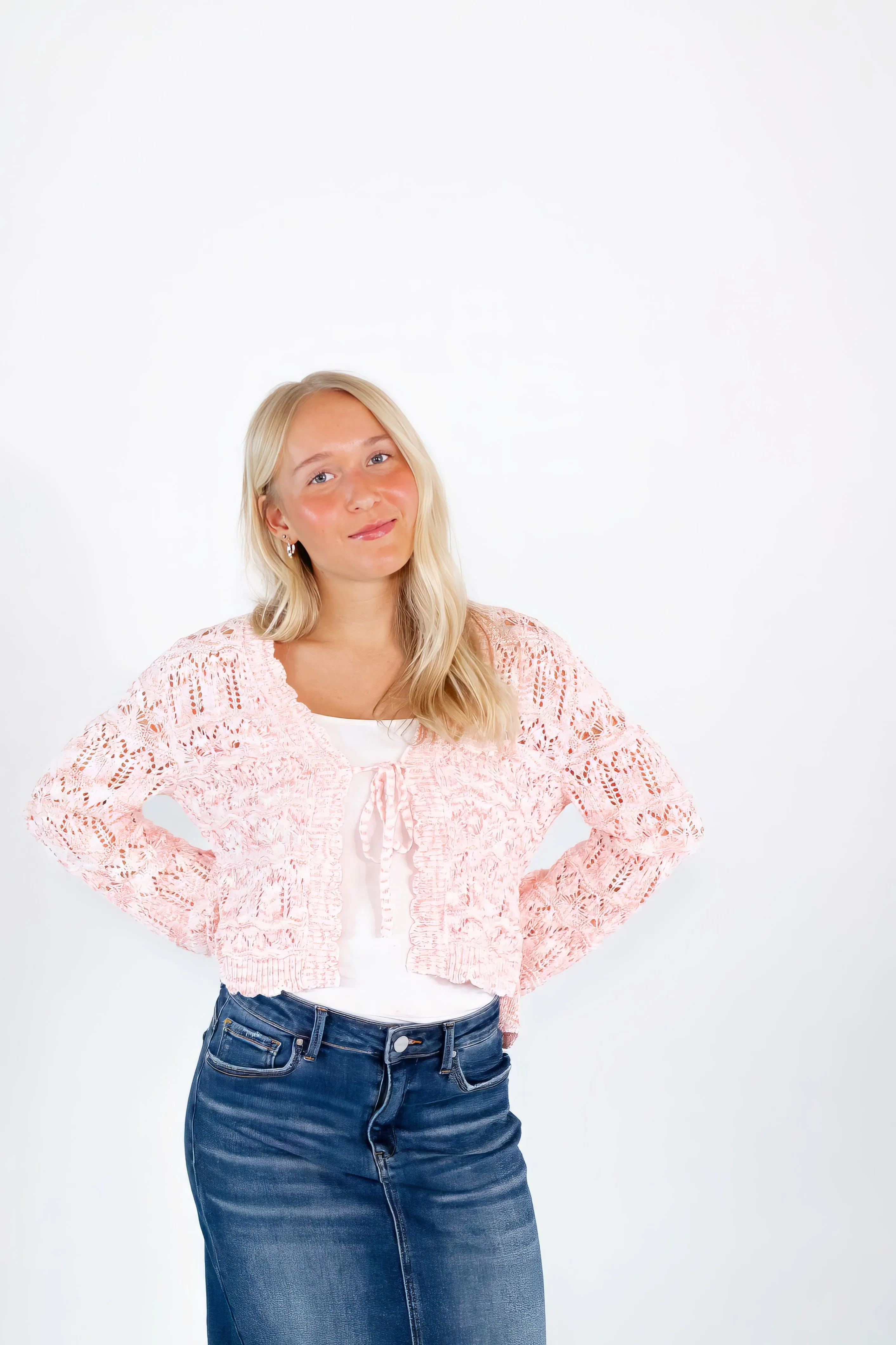 Pointelle Tie Front Cardigan