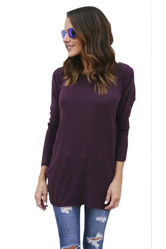 Pure Color Backless Long Sleeves Scoop Long Sweater