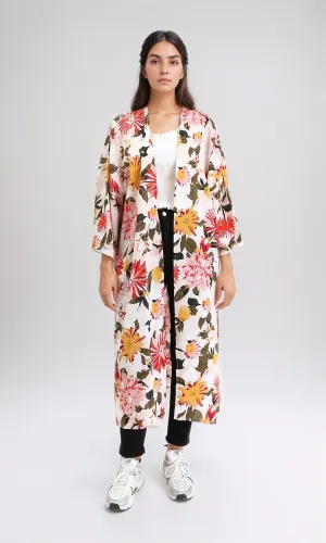 R210706 - Open Neckline Colorful Floral Cardigan - Simon & Orange