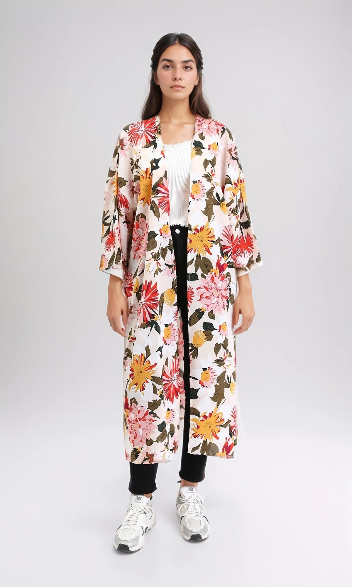 R210706 - Open Neckline Colorful Floral Cardigan - Simon & Orange