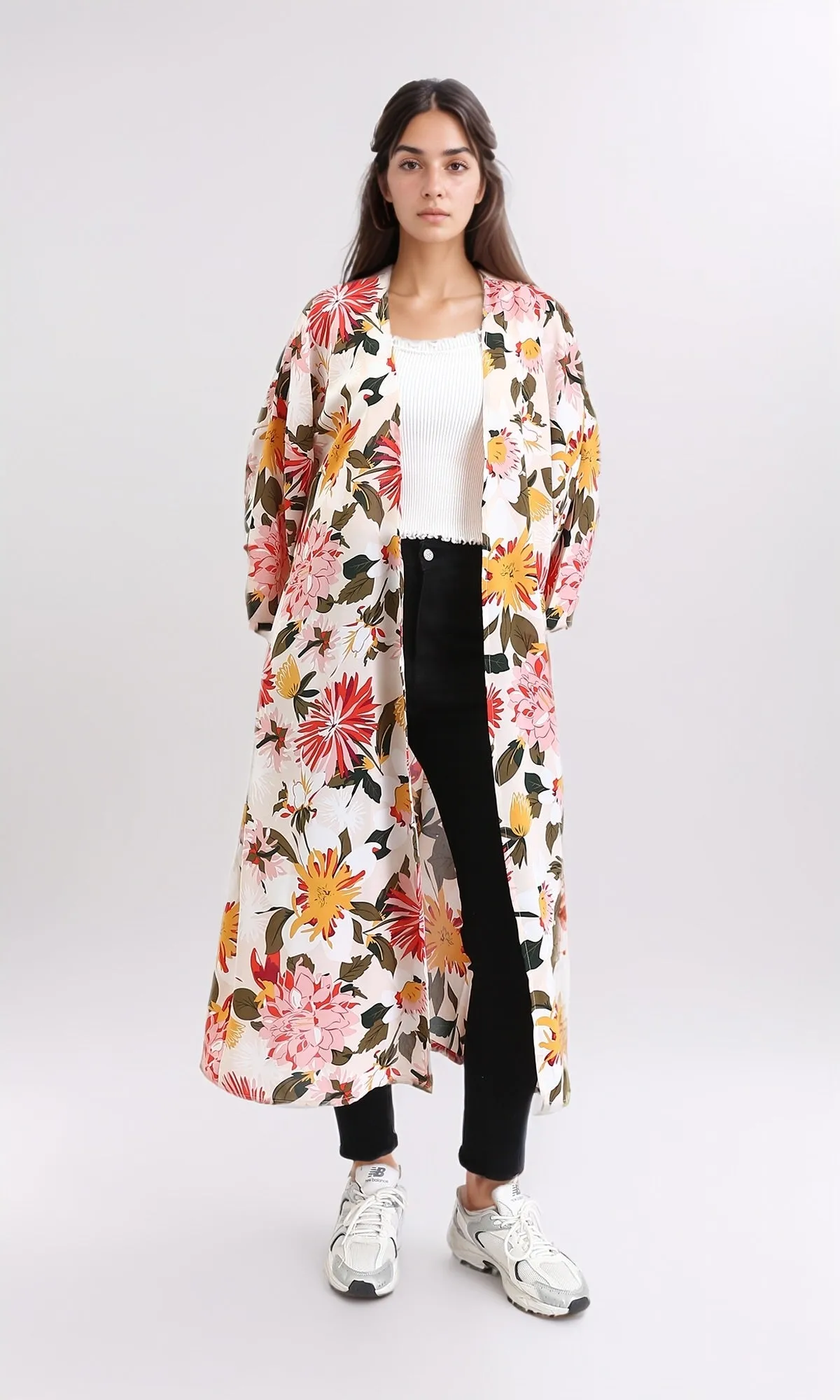 R210706 - Open Neckline Colorful Floral Cardigan - Simon & Orange