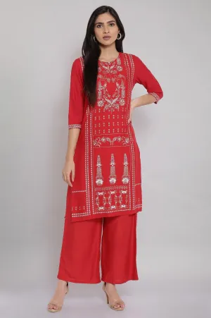 Red Geometric Printed kurta And Parallel Pants Set