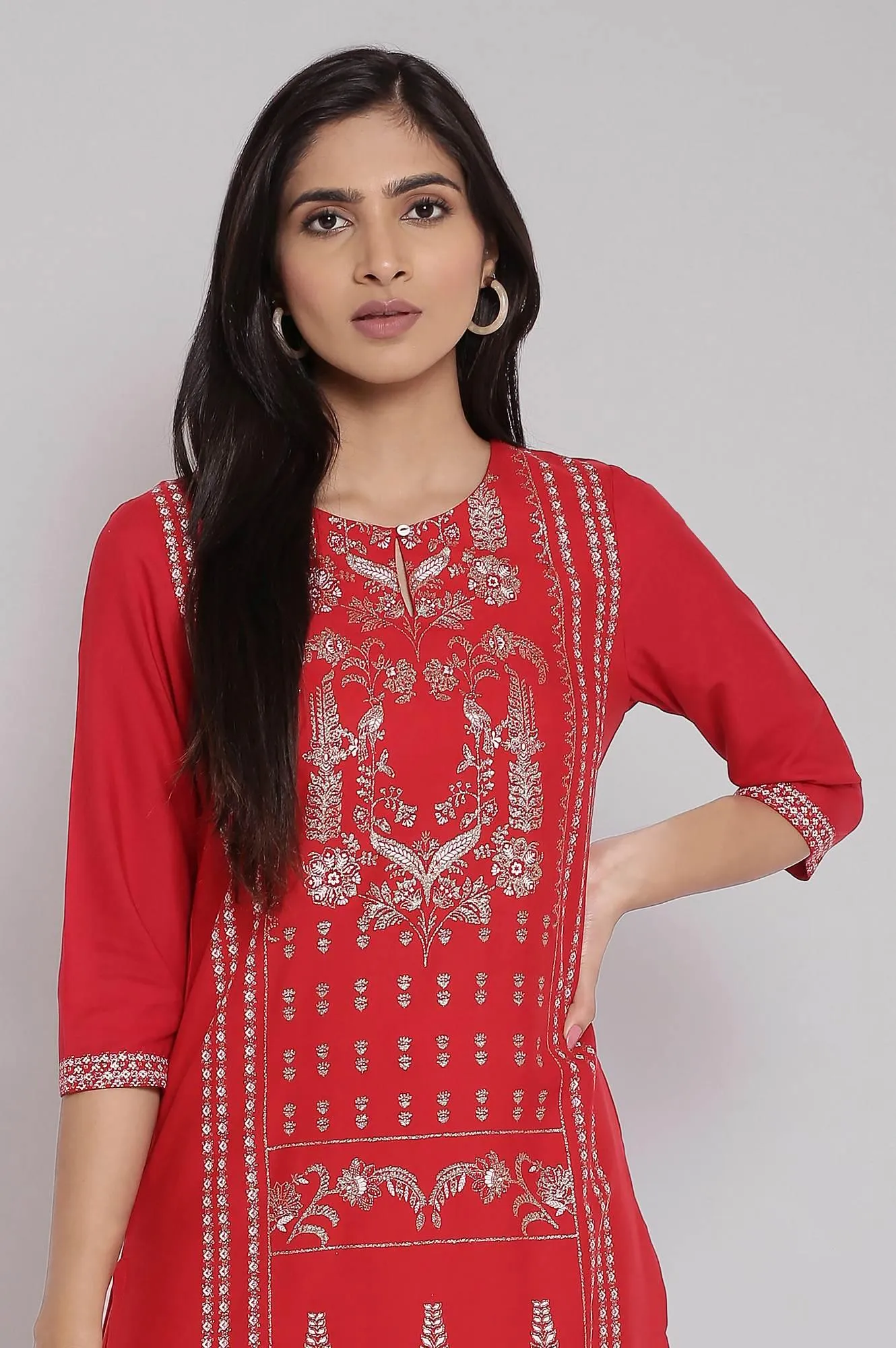 Red Geometric Printed kurta And Parallel Pants Set