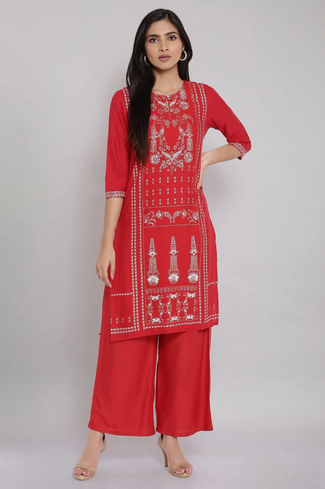 Red Geometric Printed kurta And Parallel Pants Set
