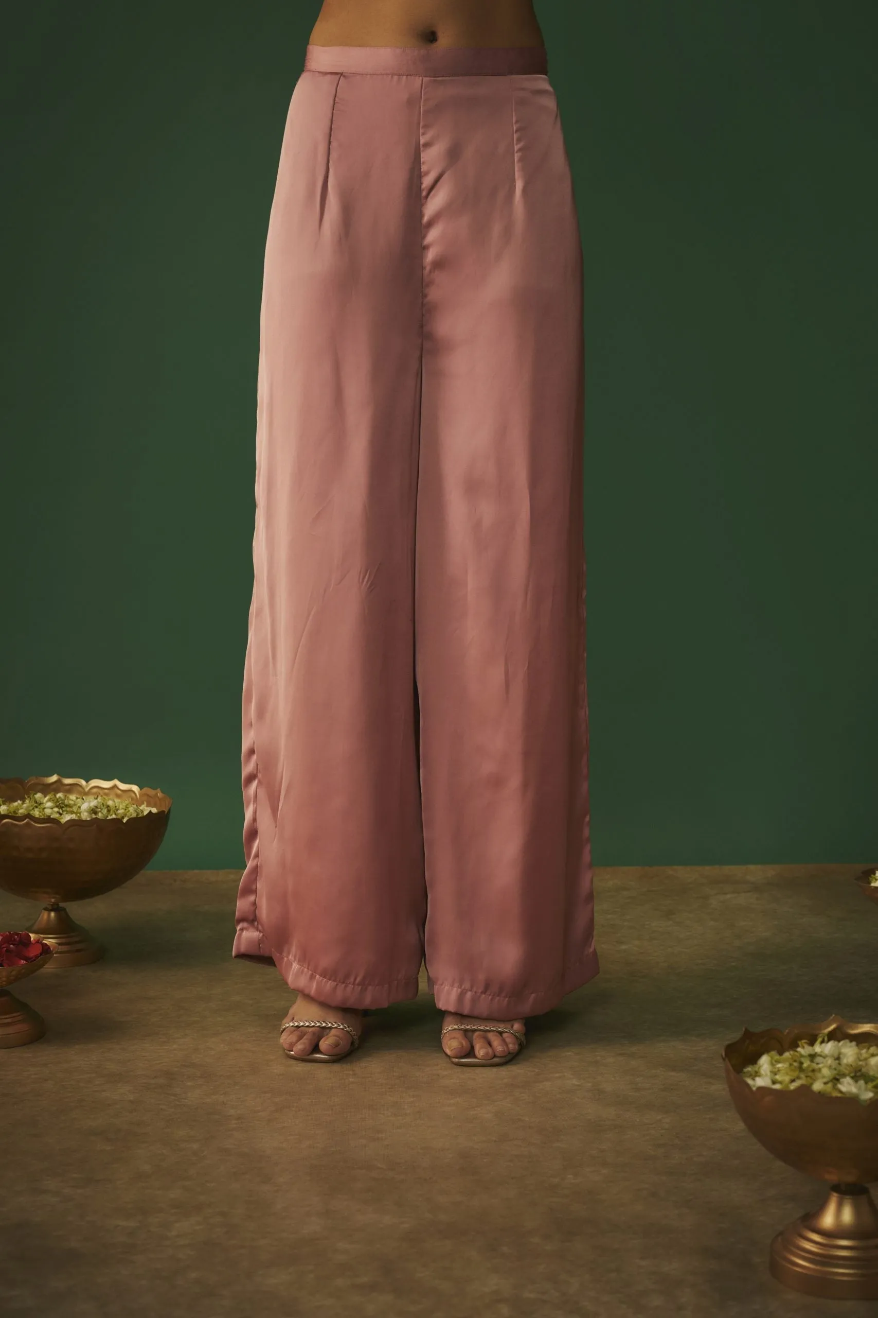 ROSE PINK EMBROIDERED ASYMMTRICAL KURTA AND PANTS SET