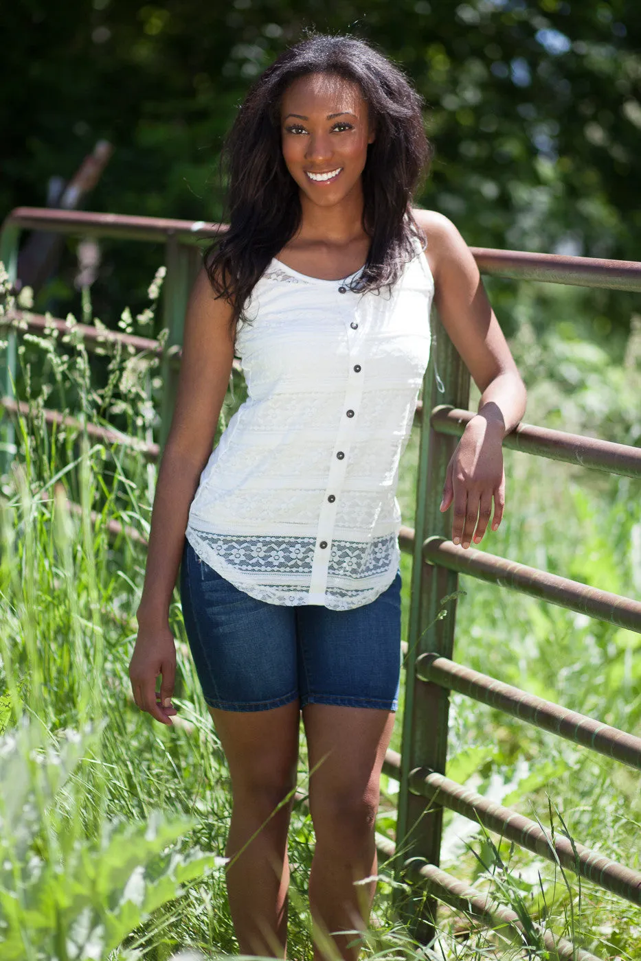 Salem Lace Front Tank Top - Ivory