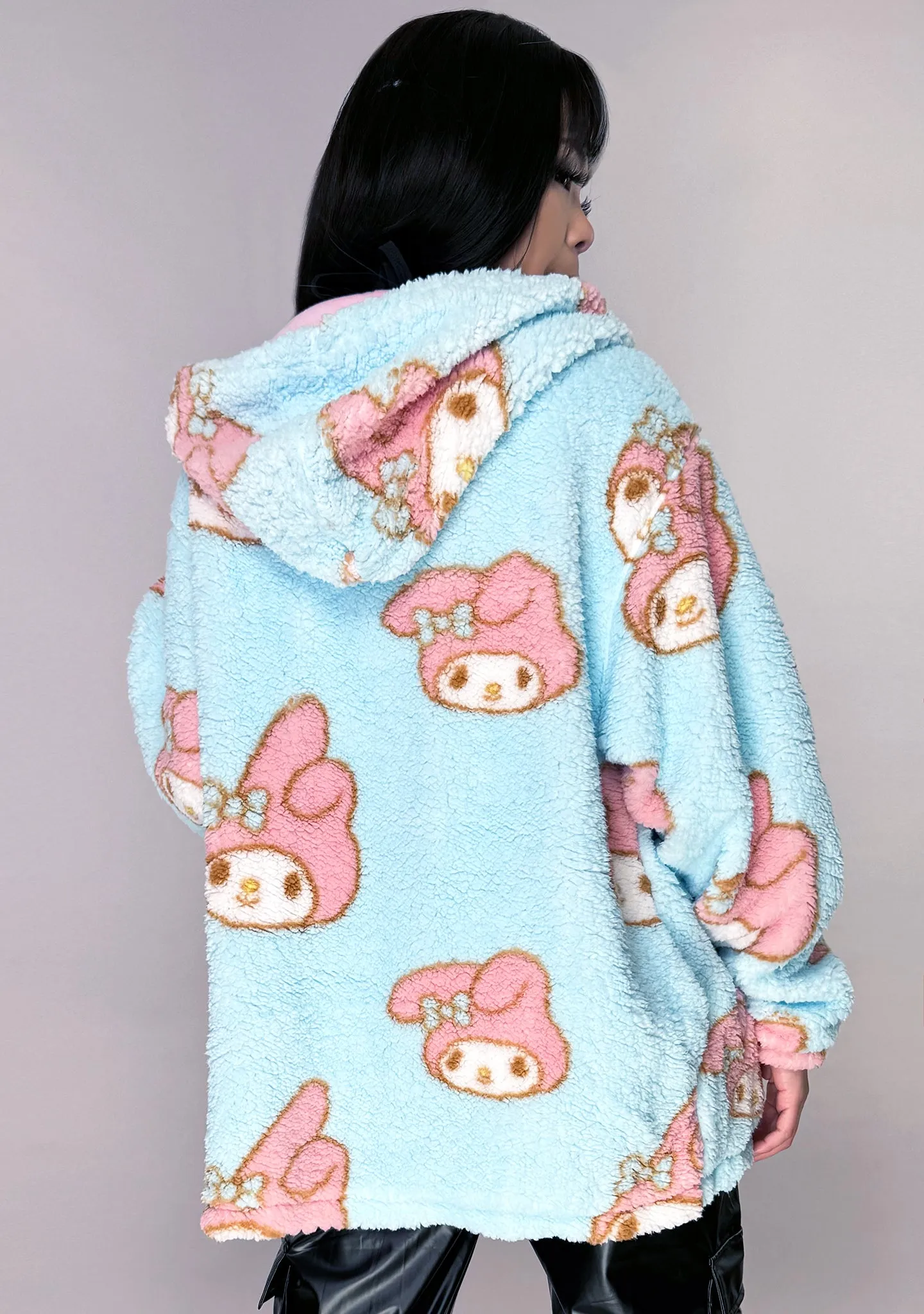 Sanrio My Melody Oversized Sherpa Fleece Zip Up Hoodie