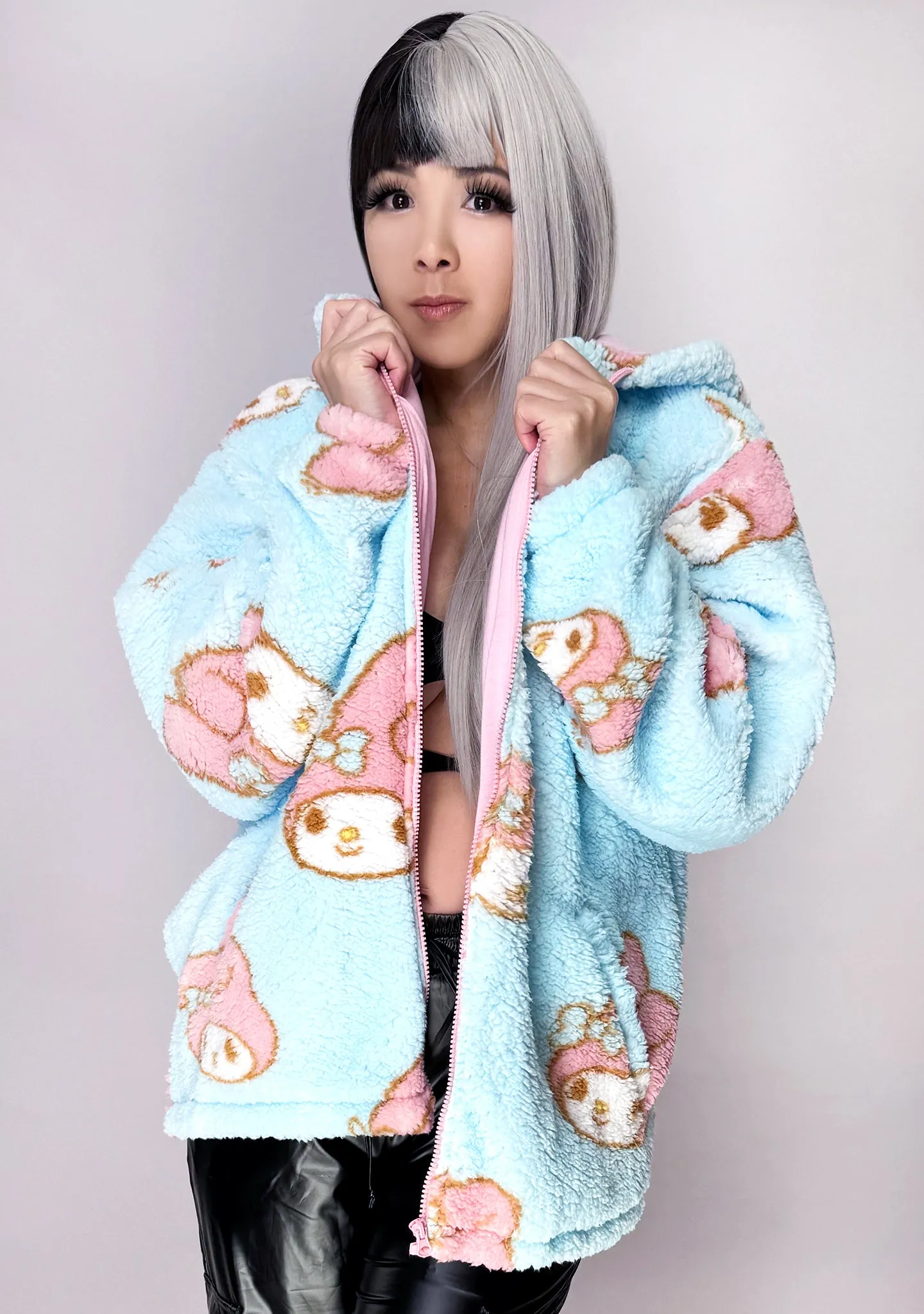 Sanrio My Melody Oversized Sherpa Fleece Zip Up Hoodie