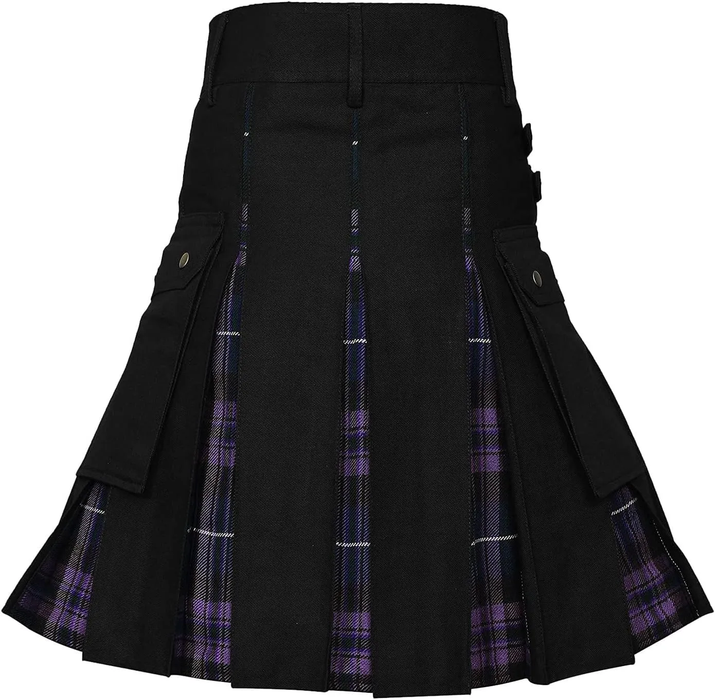 Scottish Tartan Kilt for Men Contrast Color Pocket Pleated Skirt Utility Hybrid Pleated Skirts Irish Kilts for Men