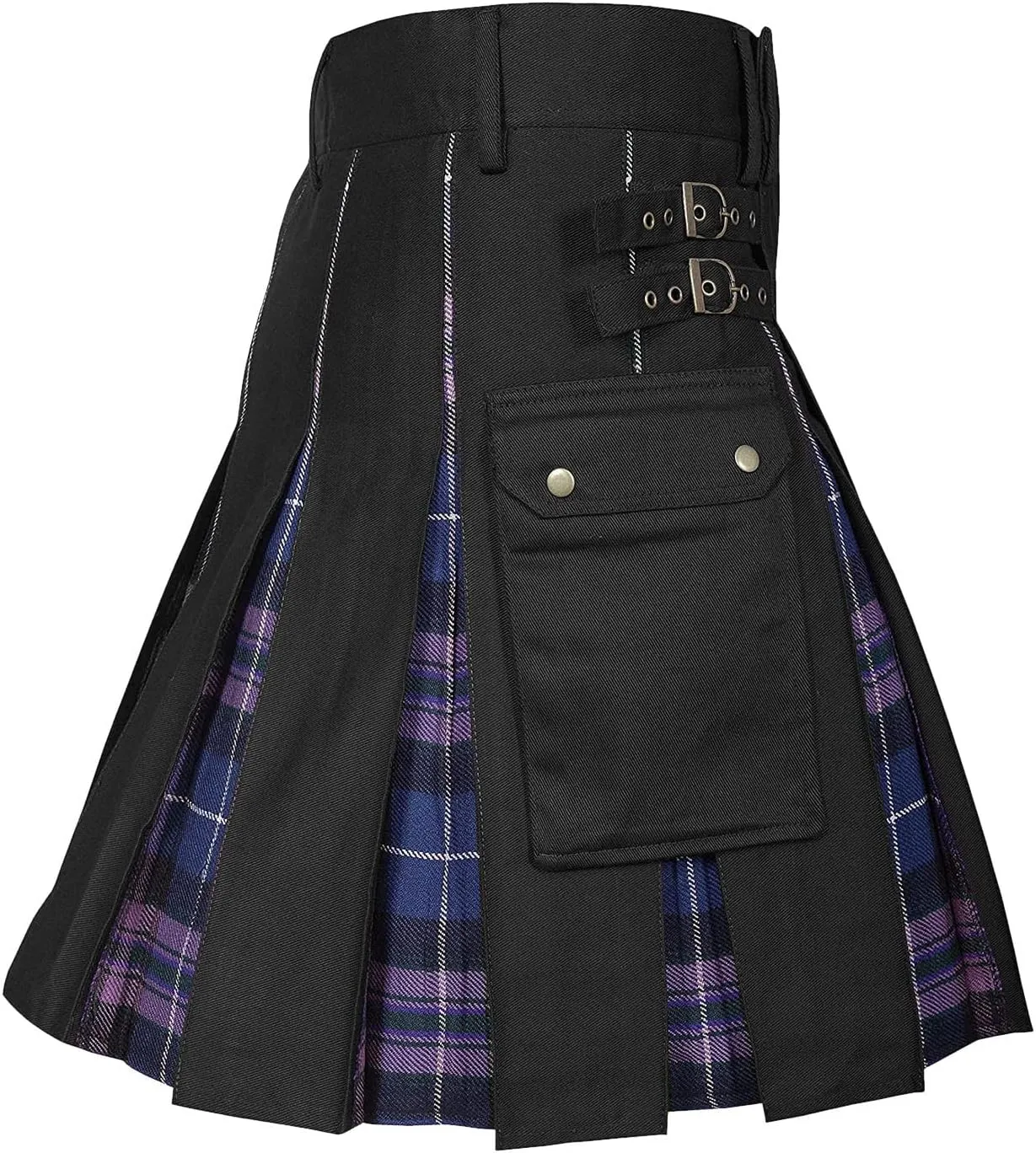 Scottish Tartan Kilt for Men Contrast Color Pocket Pleated Skirt Utility Hybrid Pleated Skirts Irish Kilts for Men