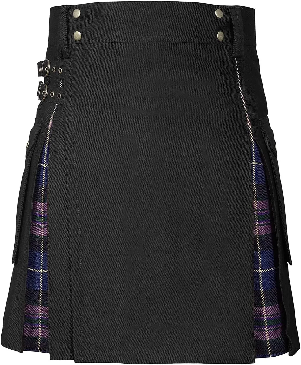 Scottish Tartan Kilt for Men Contrast Color Pocket Pleated Skirt Utility Hybrid Pleated Skirts Irish Kilts for Men