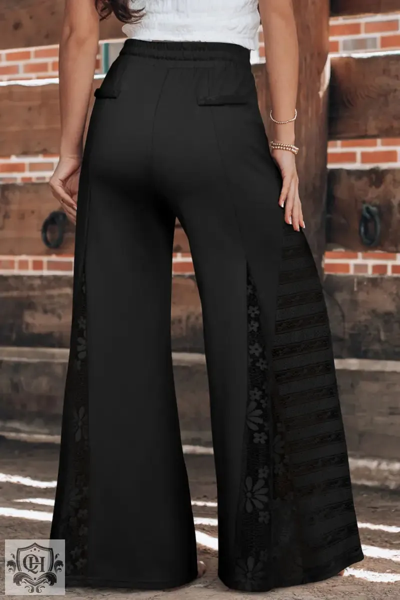 Smoke Gray Boho Lace Patchwork Wide Leg High Waist Pants