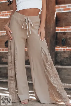 Smoke Gray Boho Lace Patchwork Wide Leg High Waist Pants