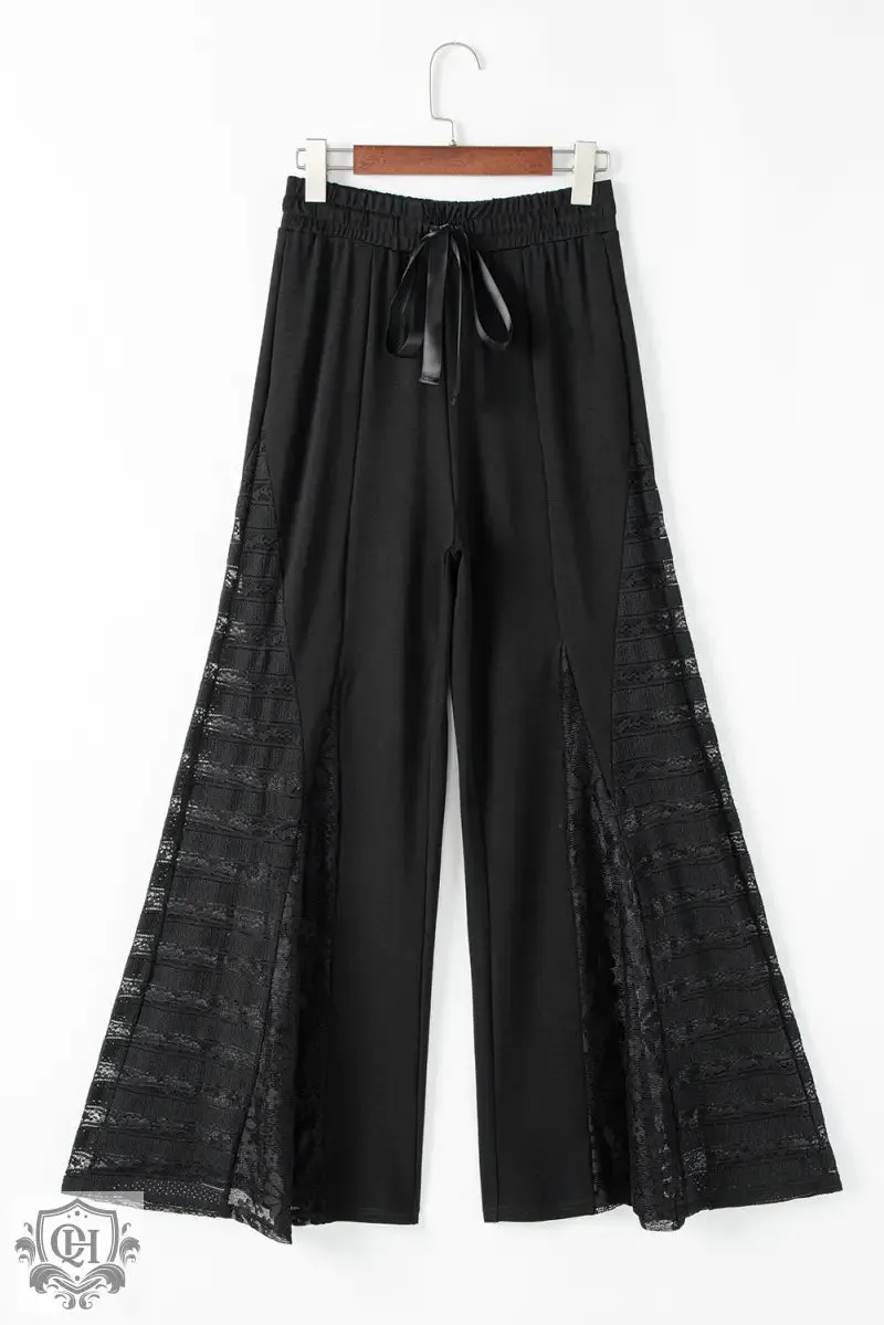Smoke Gray Boho Lace Patchwork Wide Leg High Waist Pants