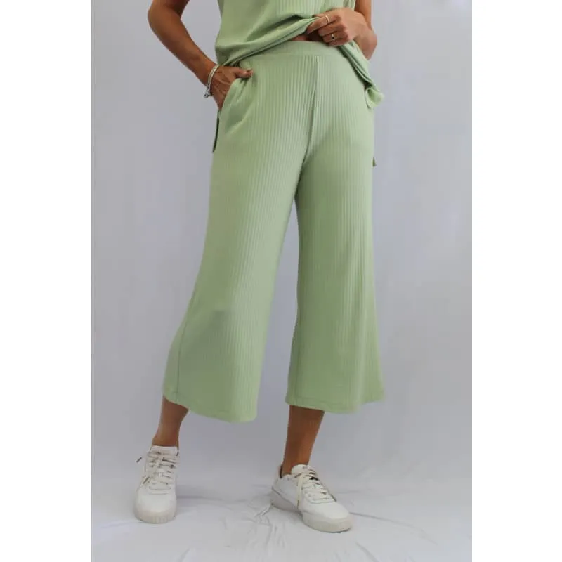 Soft Works Women's Rib Knit Wide Leg Crop Pants