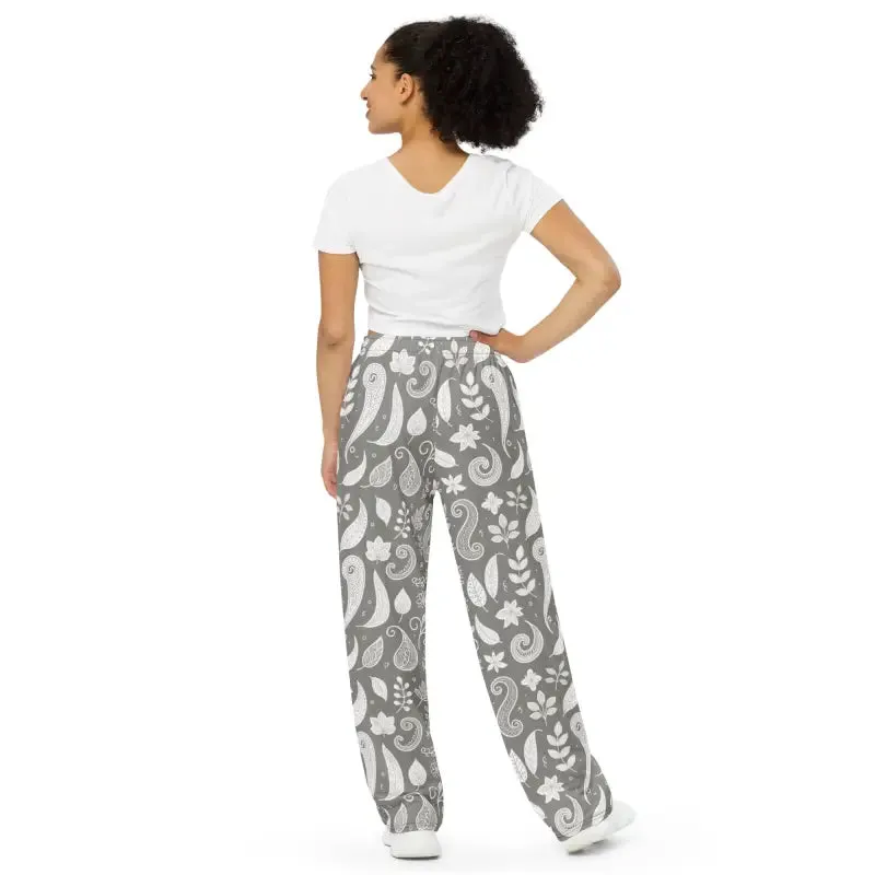 Stylish Paisley Wide Leg Pants with Adjustable Waist