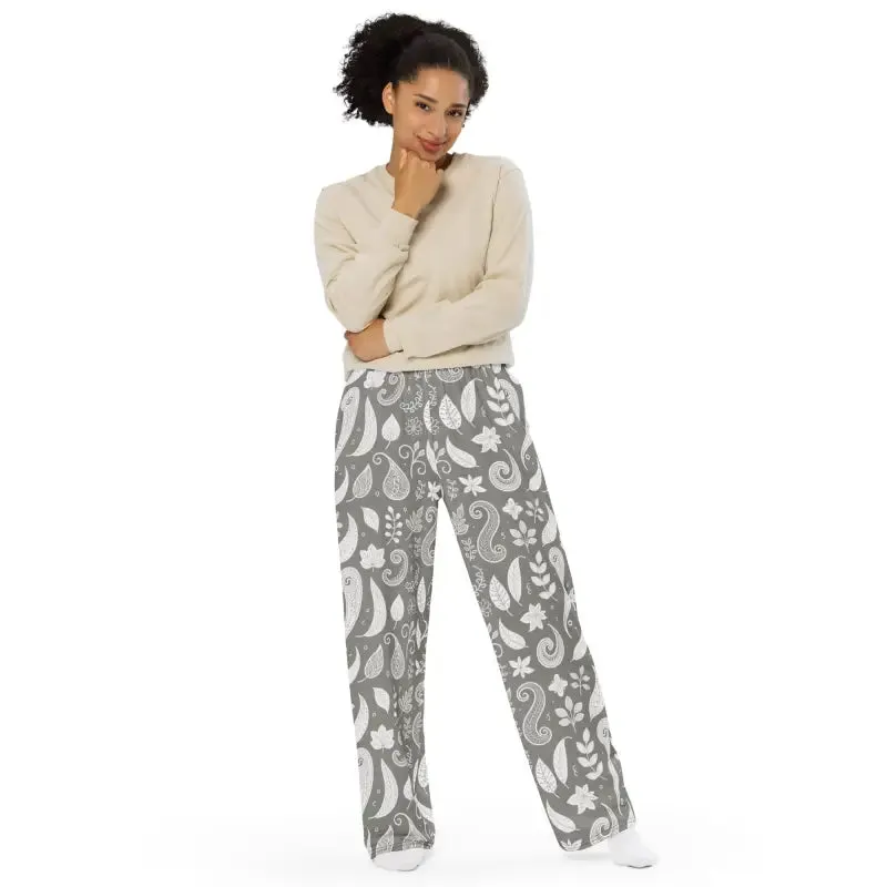 Stylish Paisley Wide Leg Pants with Adjustable Waist