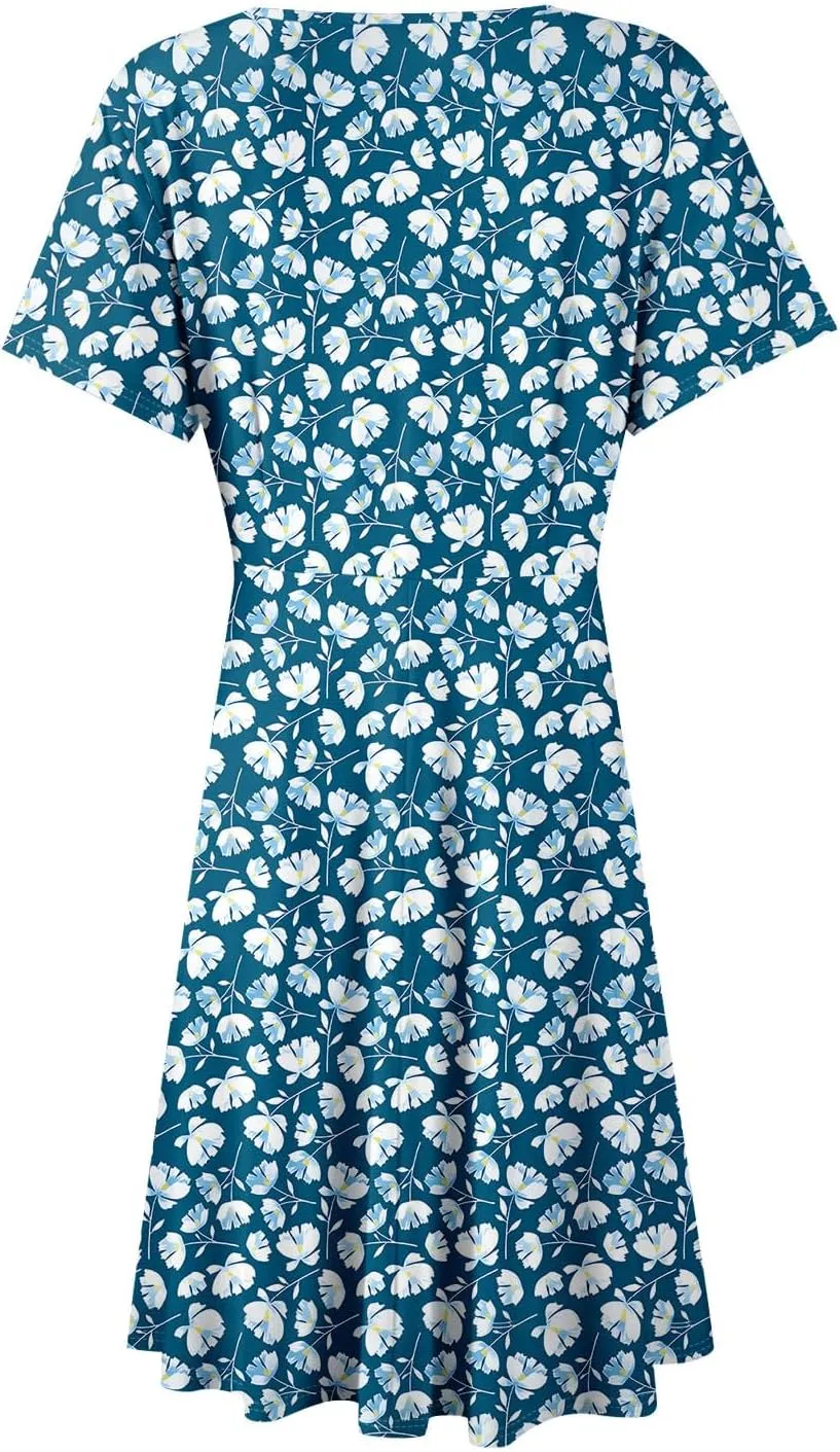Summer Dresses for Women 2025 Casual Sun Dresses Short Sleeve v Neck Beach Vacation midi Dresses with Pockets