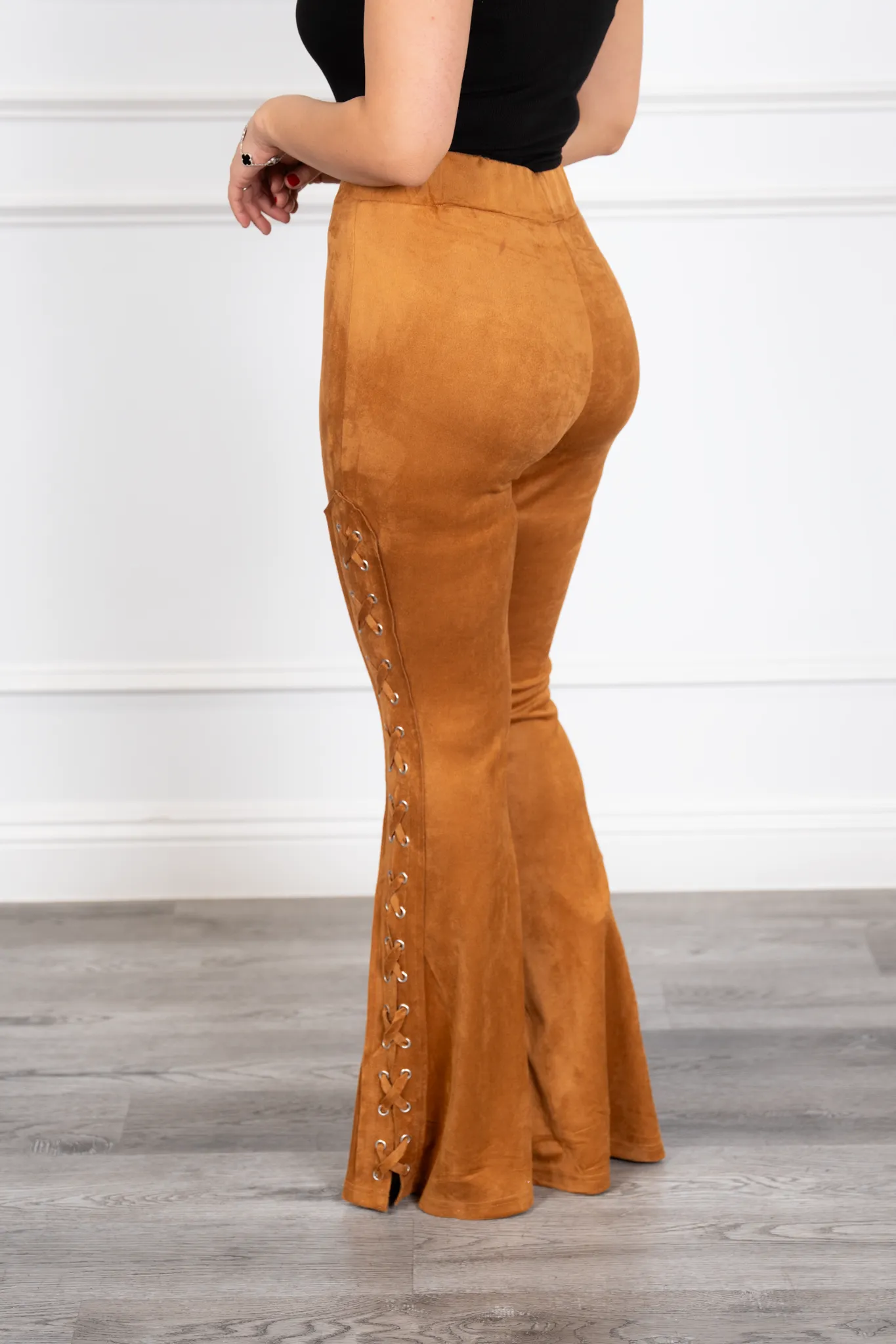 Tabatha - Camel Western Velvet Flare Pants